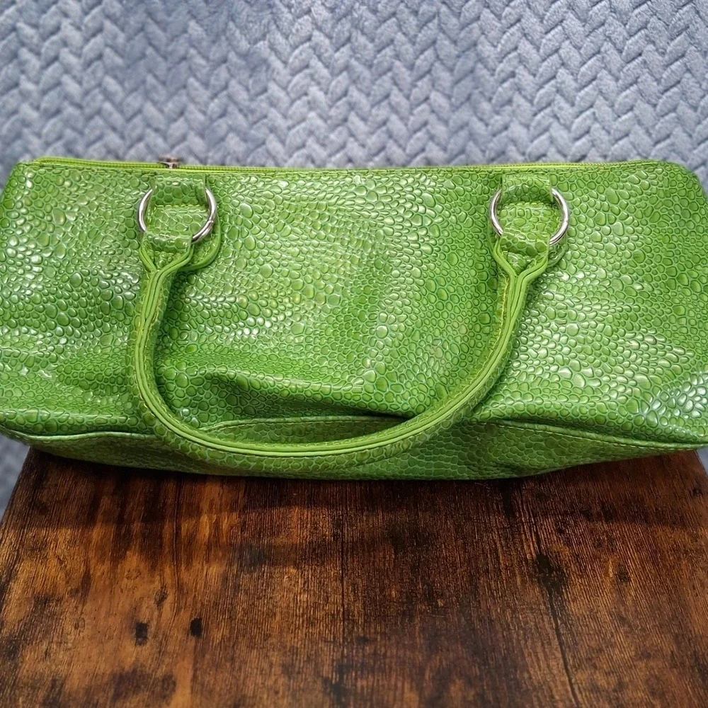 Primeware Lime Green Insulated Wine Bag Faux Crocodile Thermal Lunch Tote